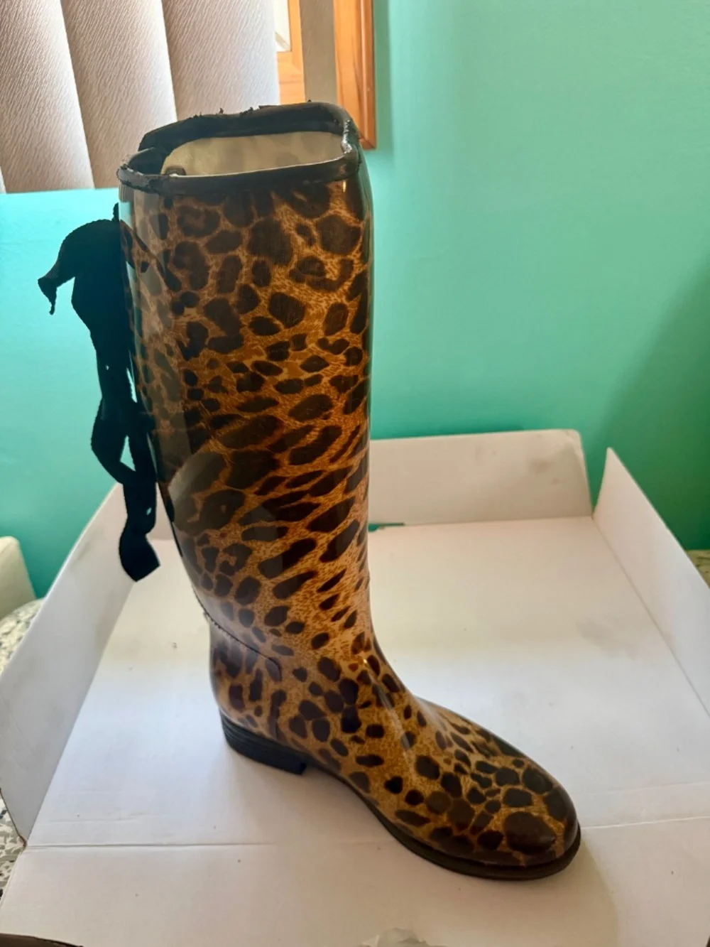 Dav Black Leopard Rain Boots